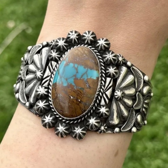 Navajo Sterling Silver Turquoise Cuff Bracelet. Rick Werito